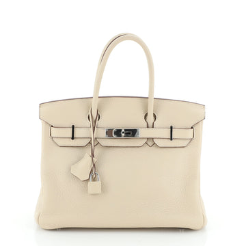 Hermes Birkin Handbag Light Clemence with Palladium Hardware 30