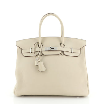 Hermes Birkin Handbag Light Clemence with Palladium Hardware 35