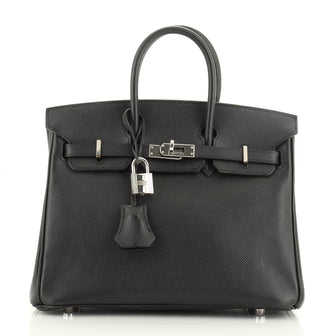 Hermes Birkin Handbag Black Epsom with Palladium Hardware 25