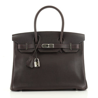 Hermes Birkin Handbag Brown Evergrain with Palladium Hardware 30