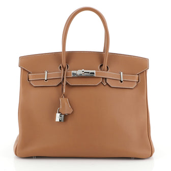 Hermes Birkin Handbag Brown Swift with Palladium Hardware 35