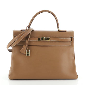 Hermes Kelly Handbag Brown Courchevel with Gold Hardware 35