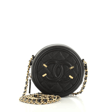 Chanel Filigree Round Clutch with Chain Quilted Caviar Mini