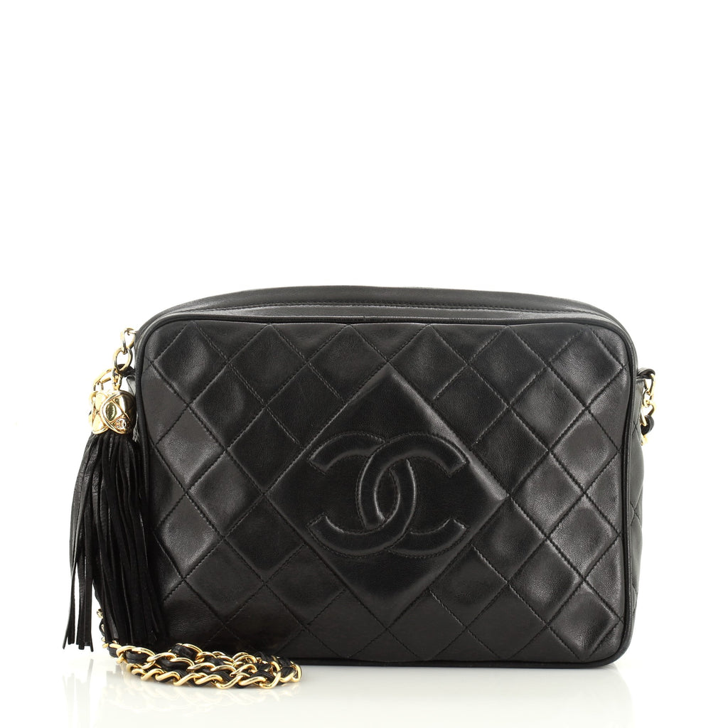 Chanel Vintage Diamond CC Camera Bag Quilted Leather Medium Black 5377190