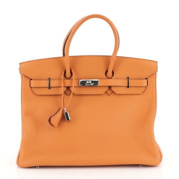 Hermes Birkin Handbag Orange Clemence with Palladium Hardware 35