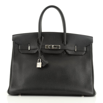 Hermes Birkin Handbag Black Clemence with Palladium Hardware 35