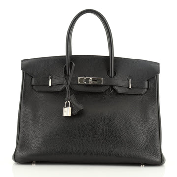 Hermes Birkin Handbag Black Clemence with Palladium Hardware 35