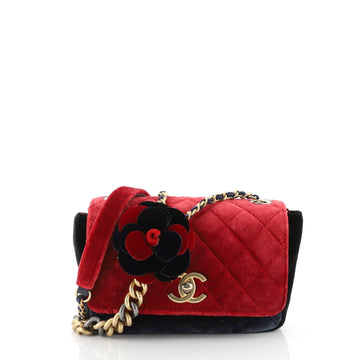 Chanel Private Affair Camellia Flap Bag Quilted Velvet Small