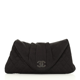 Chanel CC Half Moon Clutch Quilted Satin Large