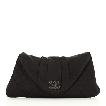 Chanel CC Half Moon Clutch Quilted Satin Large