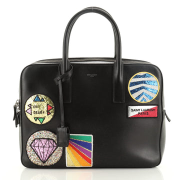 Saint Laurent Museum Flat Briefcase Patch Embellished Leather Medium