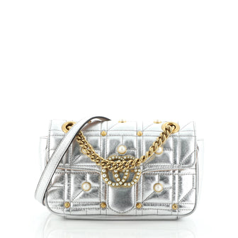 Gucci Pearly GG Marmont Flap Bag Embellished Matelasse Leather Mini