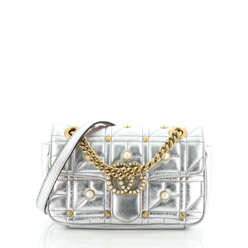 Gucci Pearly GG Marmont Flap Bag Embellished Matelasse Leather Mini