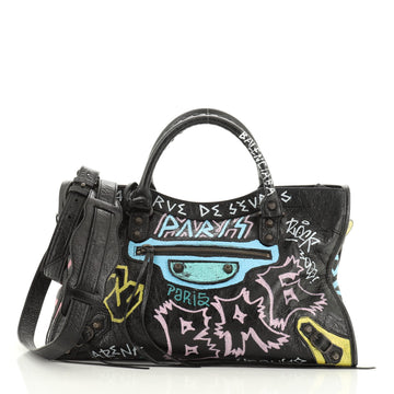 Balenciaga City Graffiti Classic Studs Bag Leather Medium