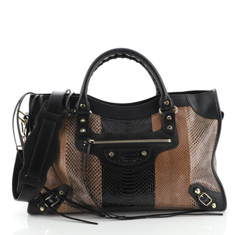 Balenciaga City Classic Studs Bag Patchwork Python Medium