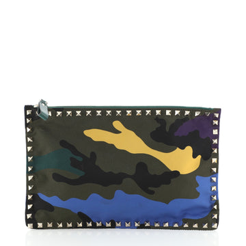 Valentino Rockstud Pouch Camo Nylon Large