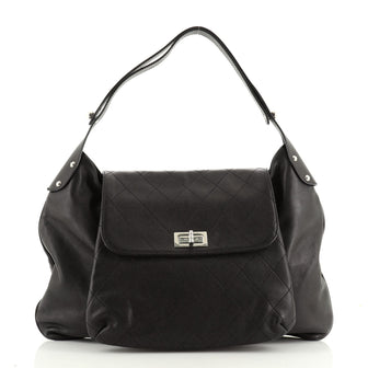 Chanel Mademoiselle Lock Flap Shoulder Bag Quilted Caviar Large