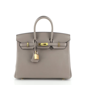 Hermes Birkin Handbag Grey Novillo with Gold Hardware 25