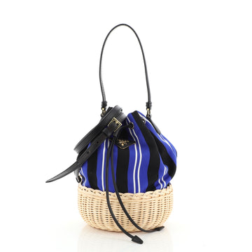 Prada Drawstring Bucket Bag Canvas and Wicker Small