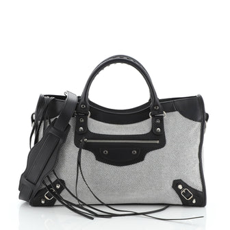 Balenciaga City Classic Studs Bag Linen and Leather Medium