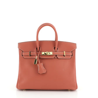 Hermes Birkin Handbag Red Swift with Gold Hardware 25