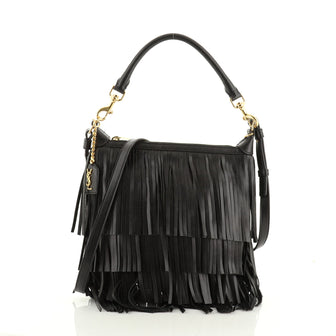 Saint Laurent Emmanuelle Zip Bucket Bag Fringe Leather Small