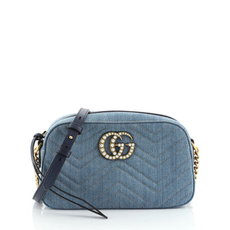Gucci Pearly GG Marmont Shoulder Bag Matelasse Denim Small