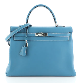 Hermes Kelly Handbag Blue Swift with Palladium Hardware 35