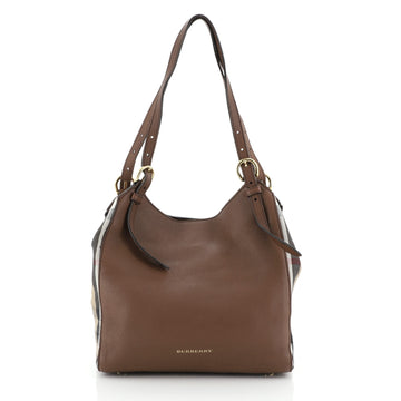 Burberry Canterbury Tote Leather and House Check Canvas Small