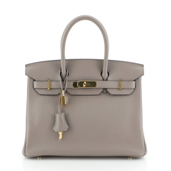 Hermes Birkin Handbag Grey Novillo with Gold Hardware 30