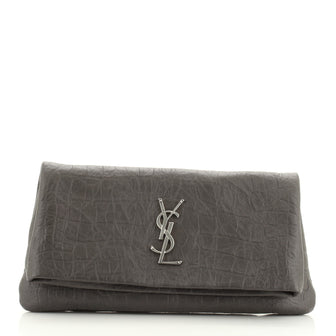 Saint Laurent West Hollywood Fold Over Clutch Crocodile Embossed Leather