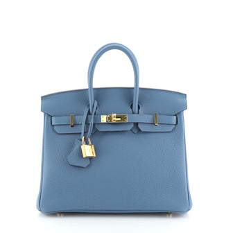 Hermes Birkin Handbag Blue Togo with Gold Hardware 25