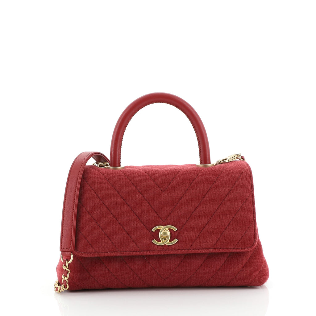 Chanel Coco Top Handle Bag Chevron Jersey Mini Red 5394391