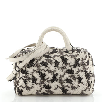 Bottega Veneta In Mist Convertible Boston Bag Embroidered Intrecciato Nappa Small