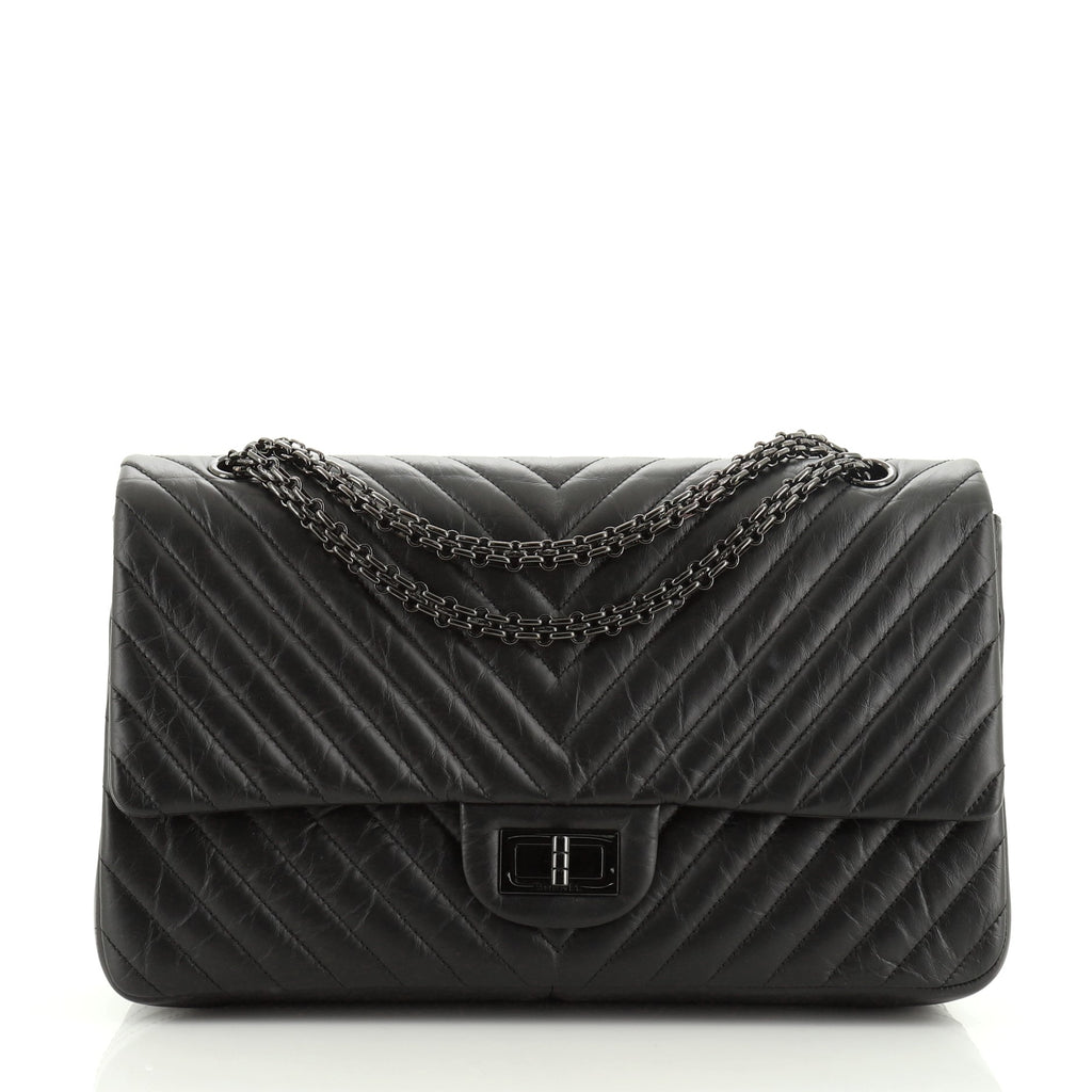 CHANEL Aged Calfskin Chevron Quilted 2.55 Reissue Mini Flap So Black  1288543