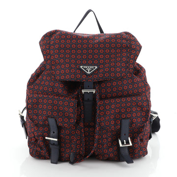 Prada Double Front Pocket Backpack Printed Tessuto Medium