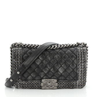 Chanel Paris-Dallas Boy Flap Bag Quilted Studded Distressed Calfskin Old Medium