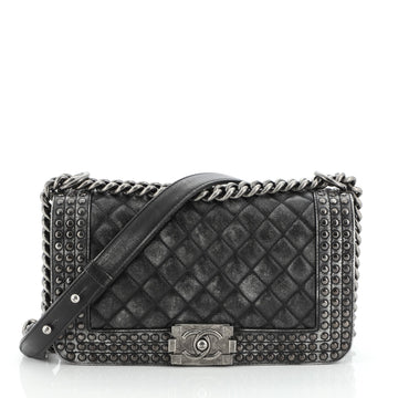 Chanel Paris-Dallas Boy Flap Bag Quilted Studded Distressed Calfskin Old Medium