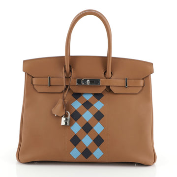 Birkin Handbag Tressage Gold Swift and Palladium Hardware 35
