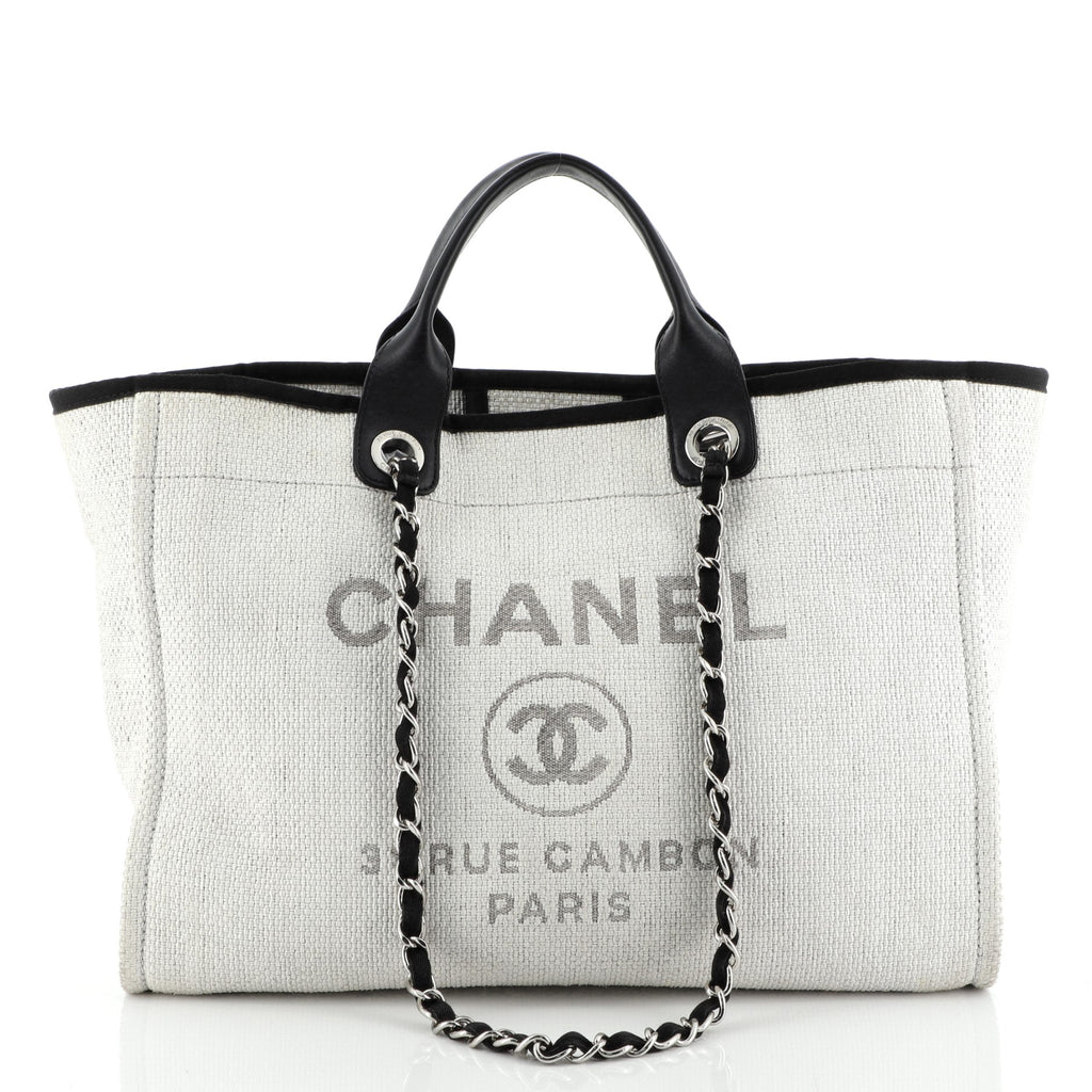 CHANEL Canvas Large Deauville Tote Grey 151789