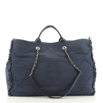 Chanel CC 2-Way Shopping Tote Fringe Quilted Canvas Large
