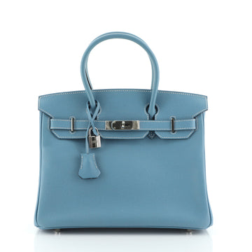 Hermes Birkin Handbag Blue Epsom with Palladium Hardware 30