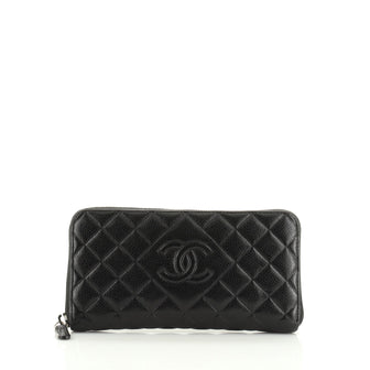 Chanel Diamond CC Zip Wallet Quilted Caviar Long