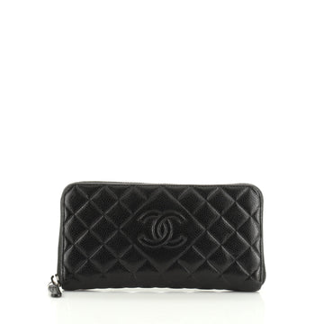 Chanel Diamond CC Zip Wallet Quilted Caviar Long
