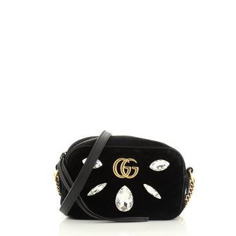 Gucci GG Marmont Shoulder Bag Crystal Embellished Matelasse Velvet Mini