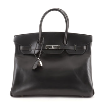 Hermes Birkin Handbag Black Box Calf with Palladium Hardware 35