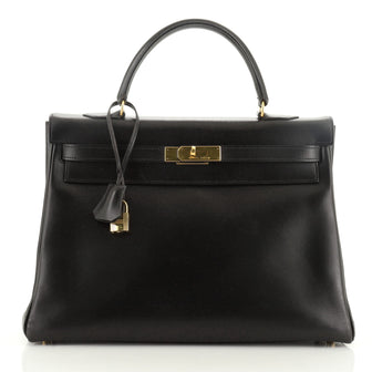 Hermes Kelly Handbag Black Box Calf with Gold Hardware 35