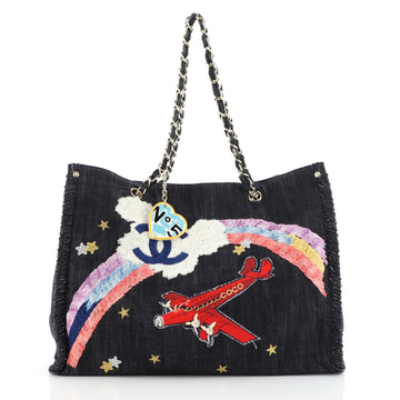 Chanel Night Flight Tote Embroidered Denim Large