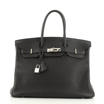 Hermes Birkin Handbag Black Togo with Palladium Hardware 35