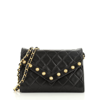 Chanel Vintage Button Envelope Shoulder Bag Quilted Leather Mini